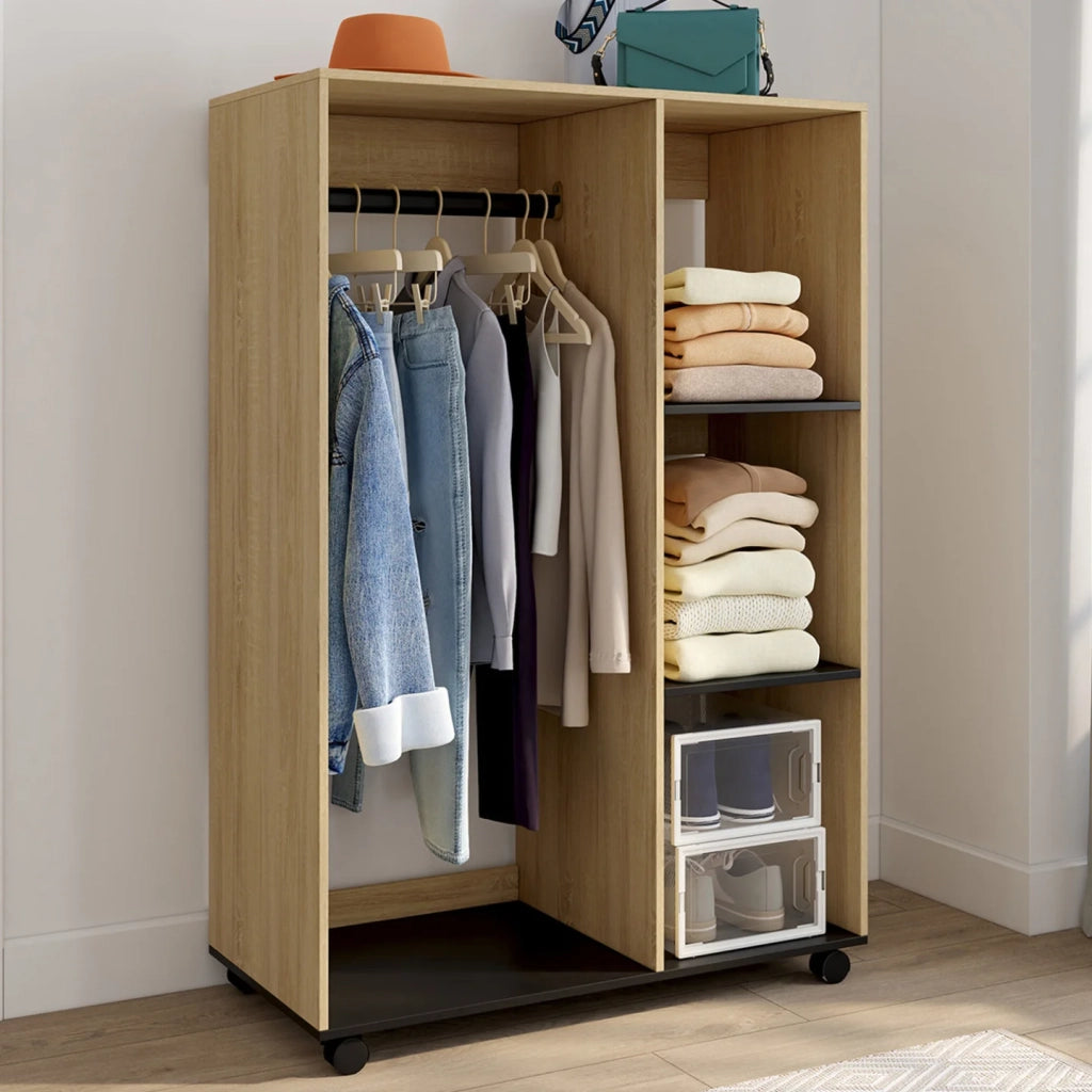 IDMarket - Armadio RACHEL 80 x 40 x 120 cm su rotelle, faggio e nero
