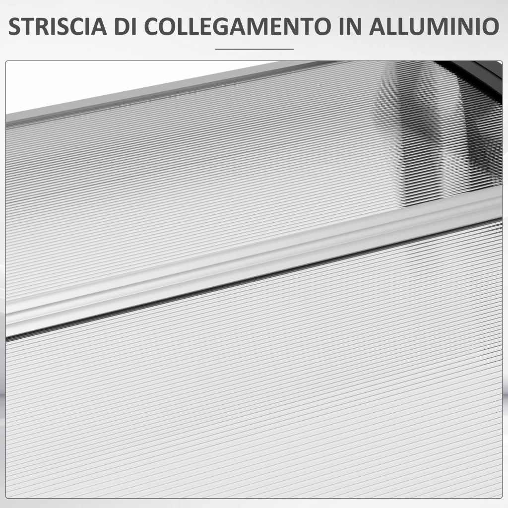 Pensilina Tettoia  200x100x26 cm in Policarbonato e Alluminio Nero e Trasparente