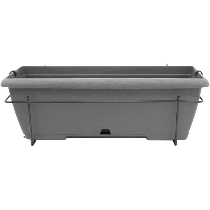 Kit fioriera con supporto in metallo e vassoio integrato - GARDEN ID Teramo - Nero-anth 50 cm - Effetto pietra - Riciclato/riciclabile