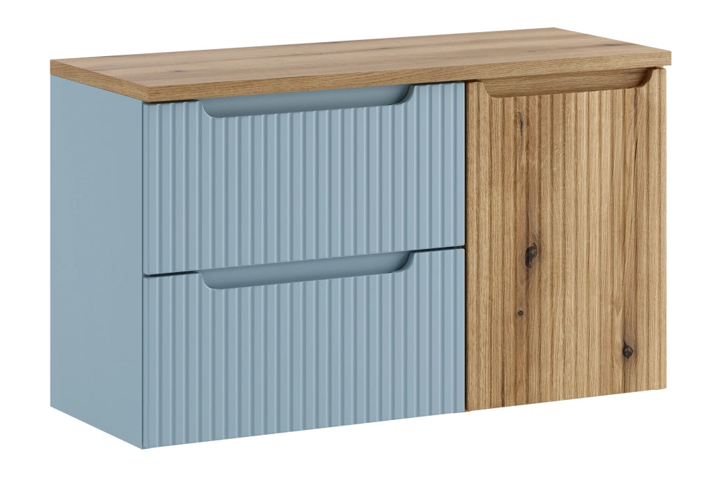 Set mobili bagno 100 cm con piano e mobile con cesto portabiancheria Nova Denim 100 cm