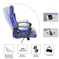 Sedia Poltrona Gaming Scrivania Ufficio Casa Regolabile Girevole Direzionale Blu