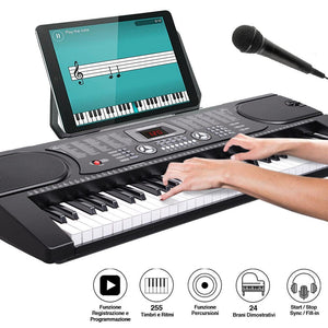 Tastiera Musicale Pianola Elettronica 61 Tasti Pianoforte AUX MIcrofono