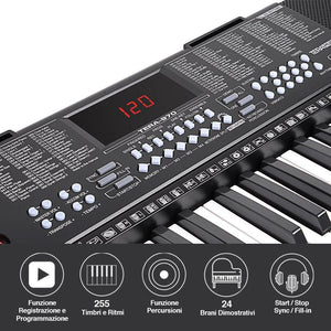 Tastiera Musicale Pianola Elettronica 61 Tasti Pianoforte AUX MIcrofono