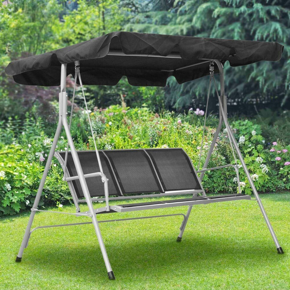 Dondolo da Giardino terrazzo in Acciaio e Tessuto Tetto Reclinabile Grigio Nero