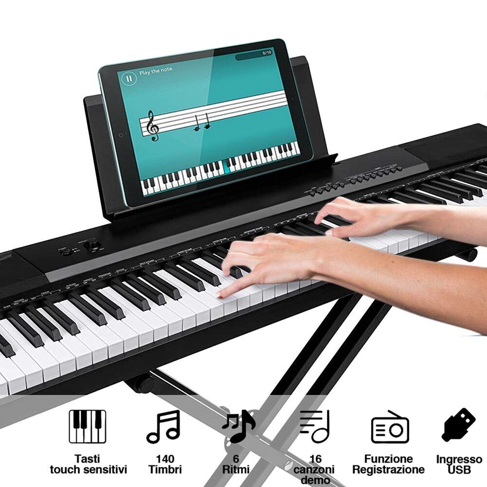 Tastiera Musicale 88 Tasti Pesati Professionale Pianola con Pedale e Supporto