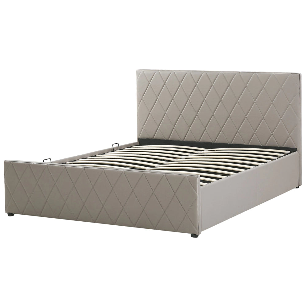 Letto contenitore Tappezzeria in pelle sintetica color talpa 180 x 200 cm con base a doghe Testiera trapuntata a diamante