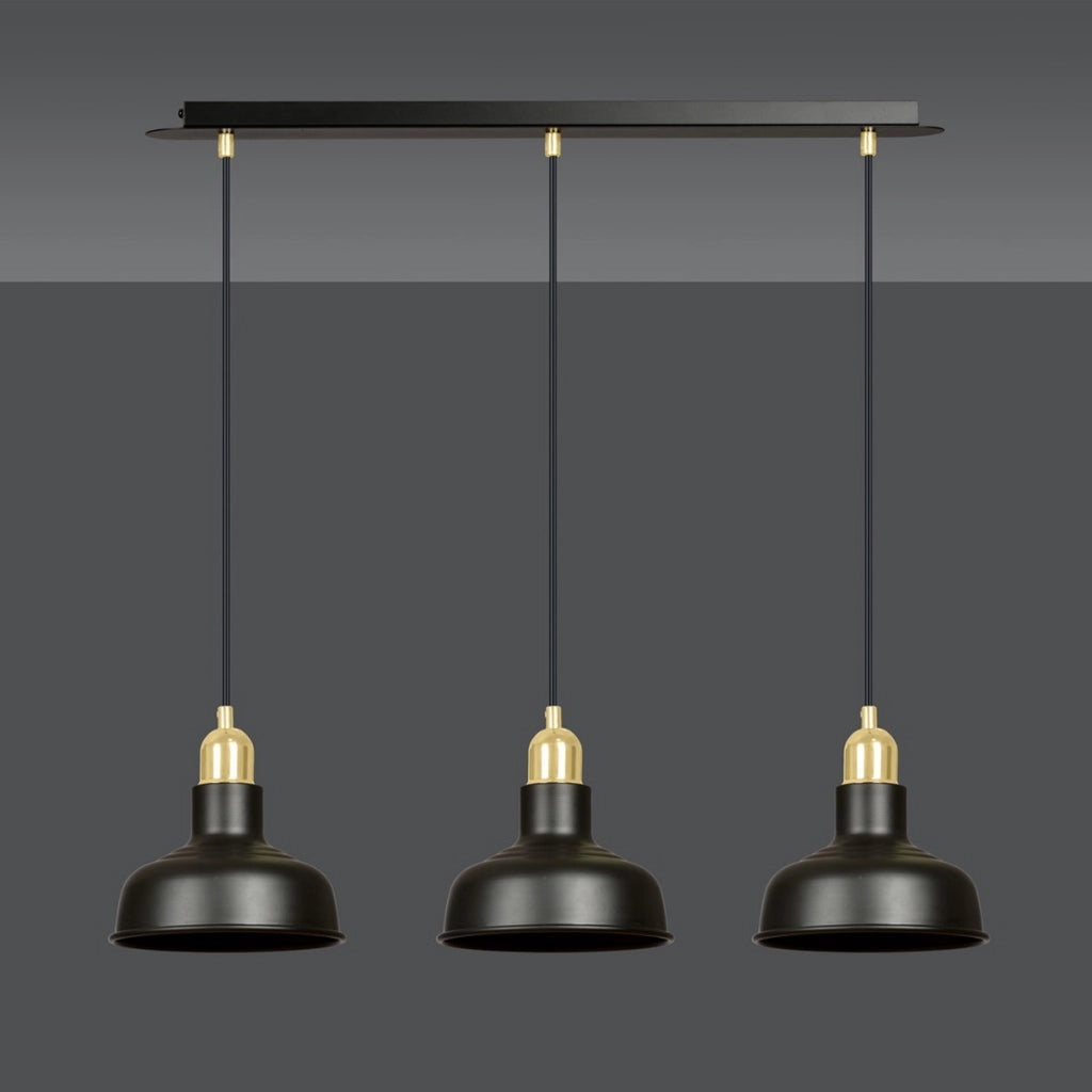 Lampada a sospensione Ibor in acciaio nero opaco e oro