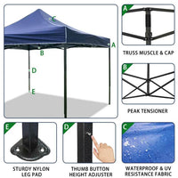 Gazebo 3x3 Pieghevole Impermeabile Richiudibile Fisarmonica Fiera mercato Blu