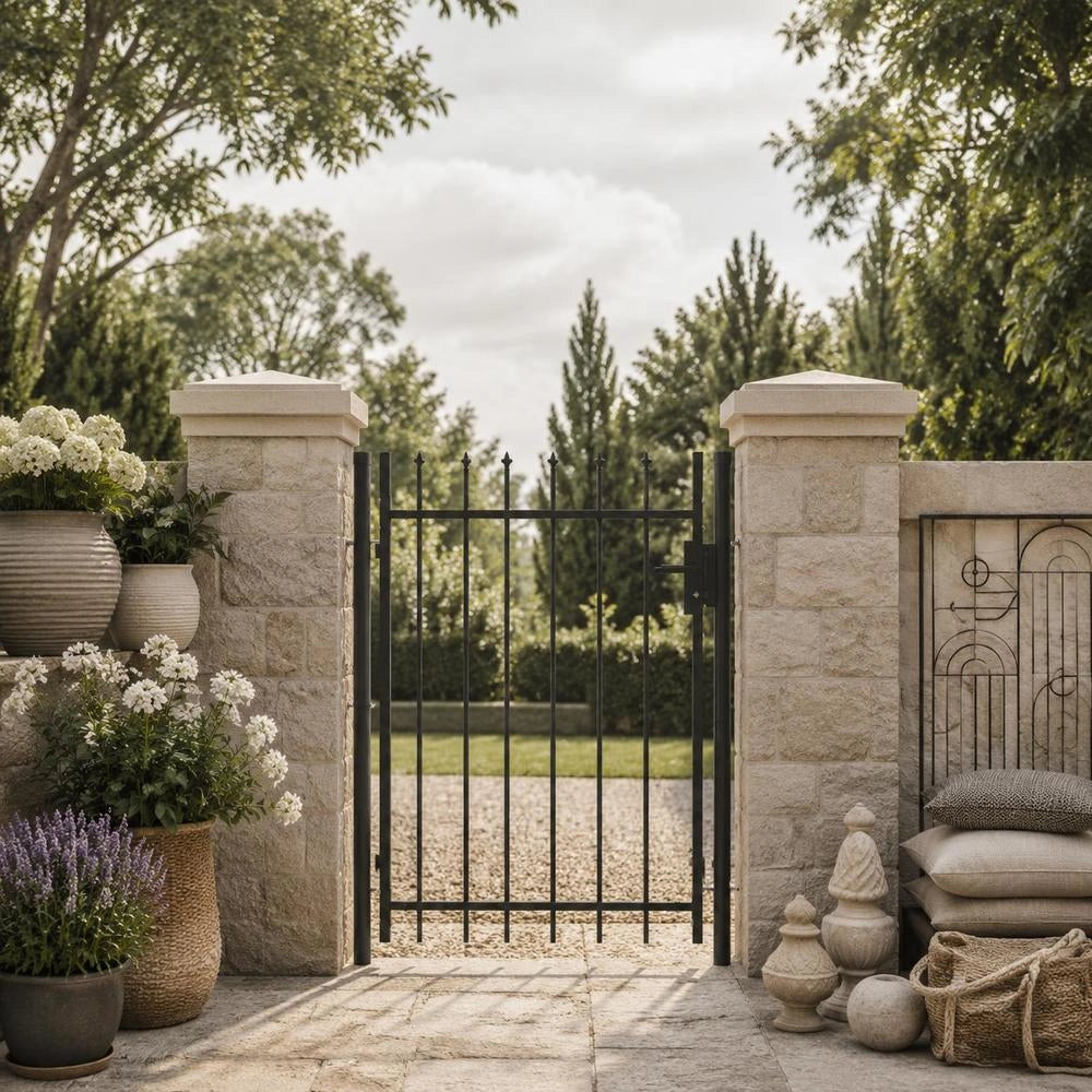 Single-leaf Fence Gate With Spearheads, Steel, 1 X 1.2 M, Black