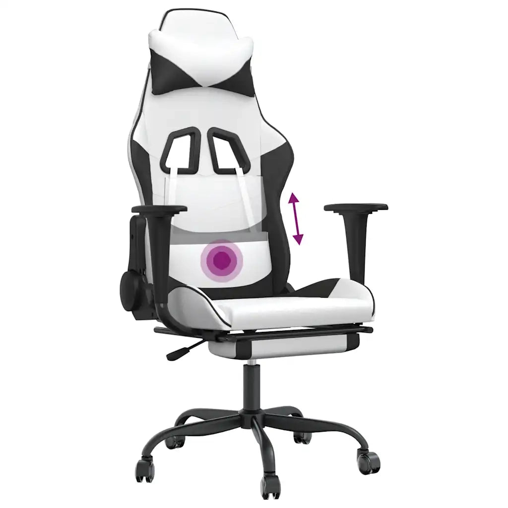 Sedia da Gaming | Sedia da e-sports Massaggio Poggiapiedi Bianco e Nero Similpelle