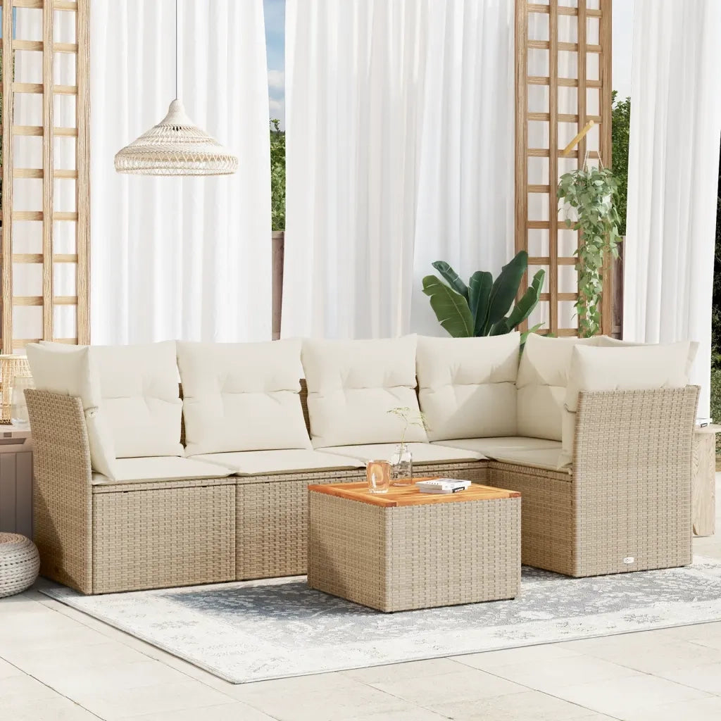 Set Divano da Giardino 6 pz con Cuscini Beige in Polyrattancod mxl 89871