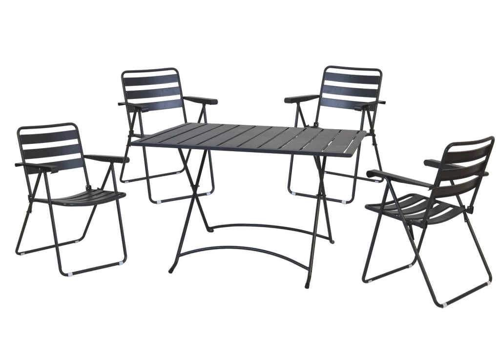 Set tavolo con 4 sedie da esterno pieghevoli in metallo antracite, Fredi Remy