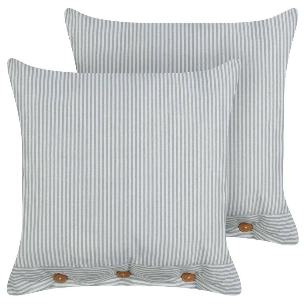 Set di 2 cuscini verde e bianco a righe quadrato con Bottoni 45 x 45 cm stile moderno