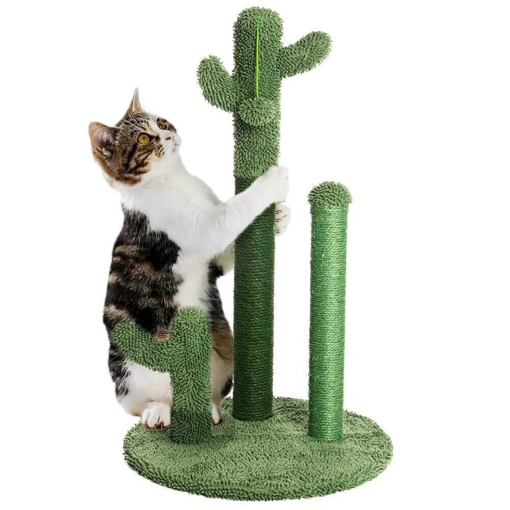 Tiragraffi Graffiatoio Forma 3 Cactus per Gatti Verde con Pallina 34 x 59 cm