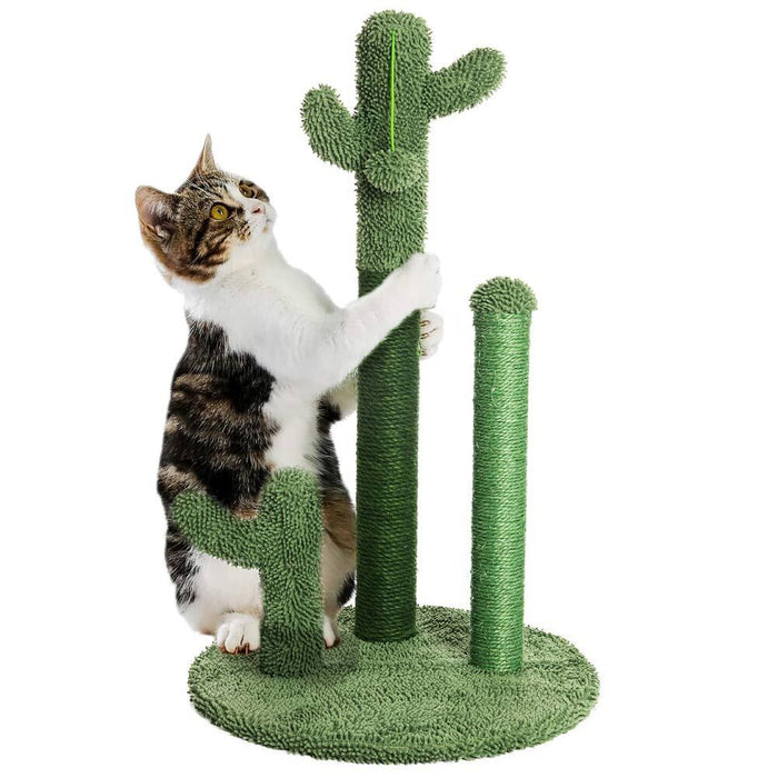 Tiragraffi Graffiatoio Forma 3 Cactus per Gatti Verde con Pallina 34 x 59 cm