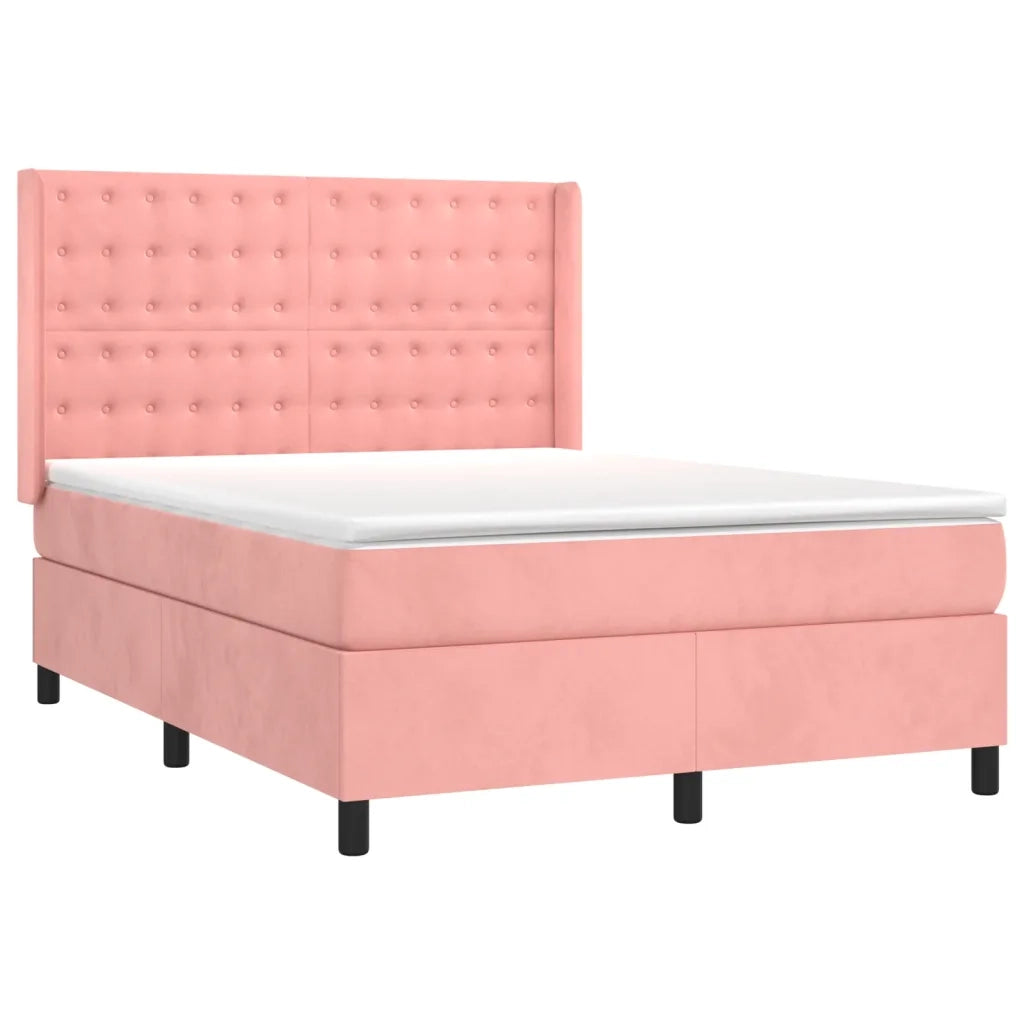 Letto a Molle con Materasso e LED Rosa 140x200 cm in Velluto 3139810