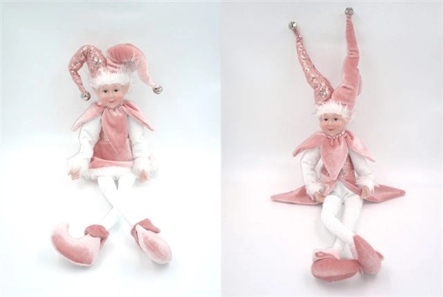 Pupazzo Elfo Seduto Natalizio Decorativo di Natale Regalo Rosa