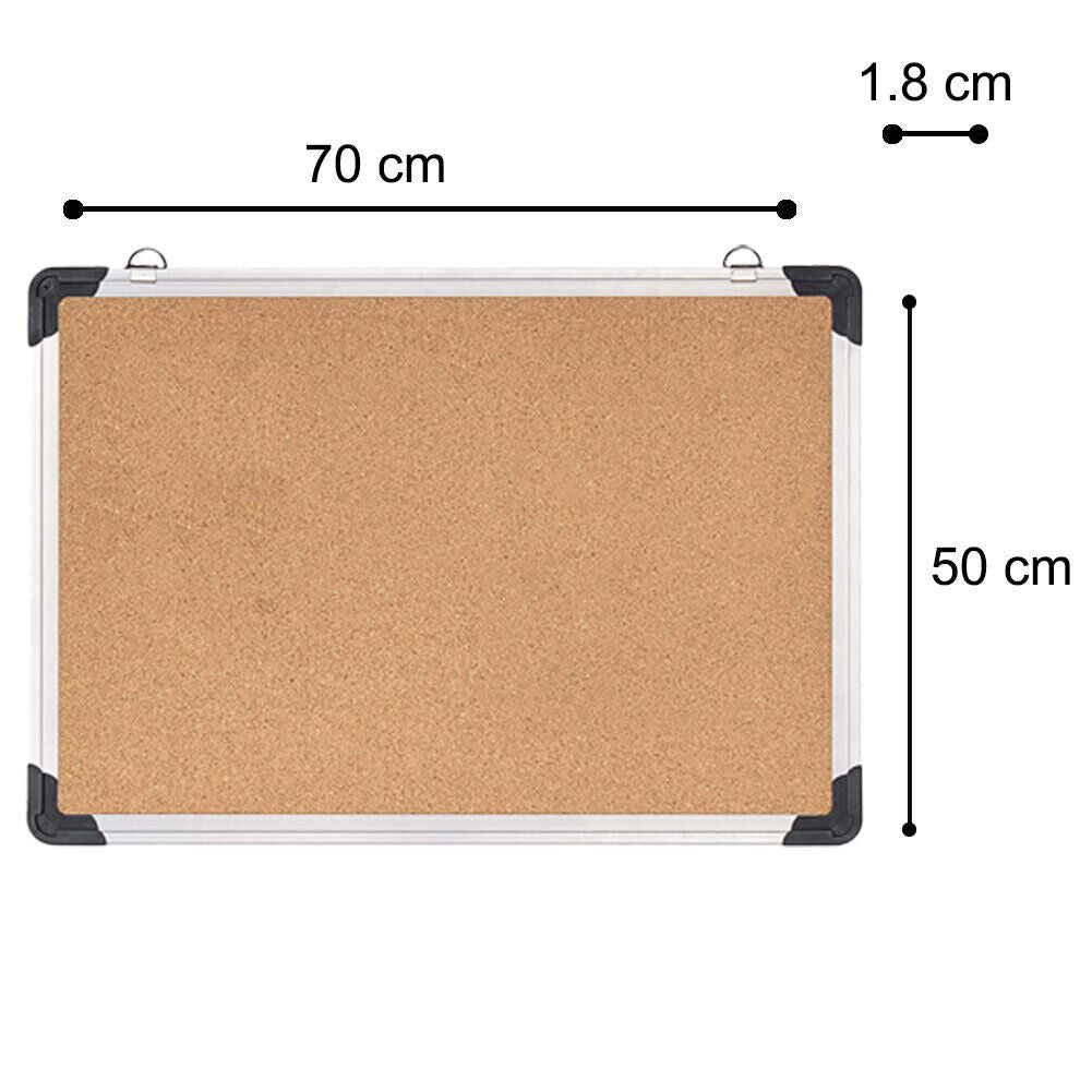 Bacheca in Sughero Quadrata con Cornice Alluminio da Parete 70x50x1.8 cm