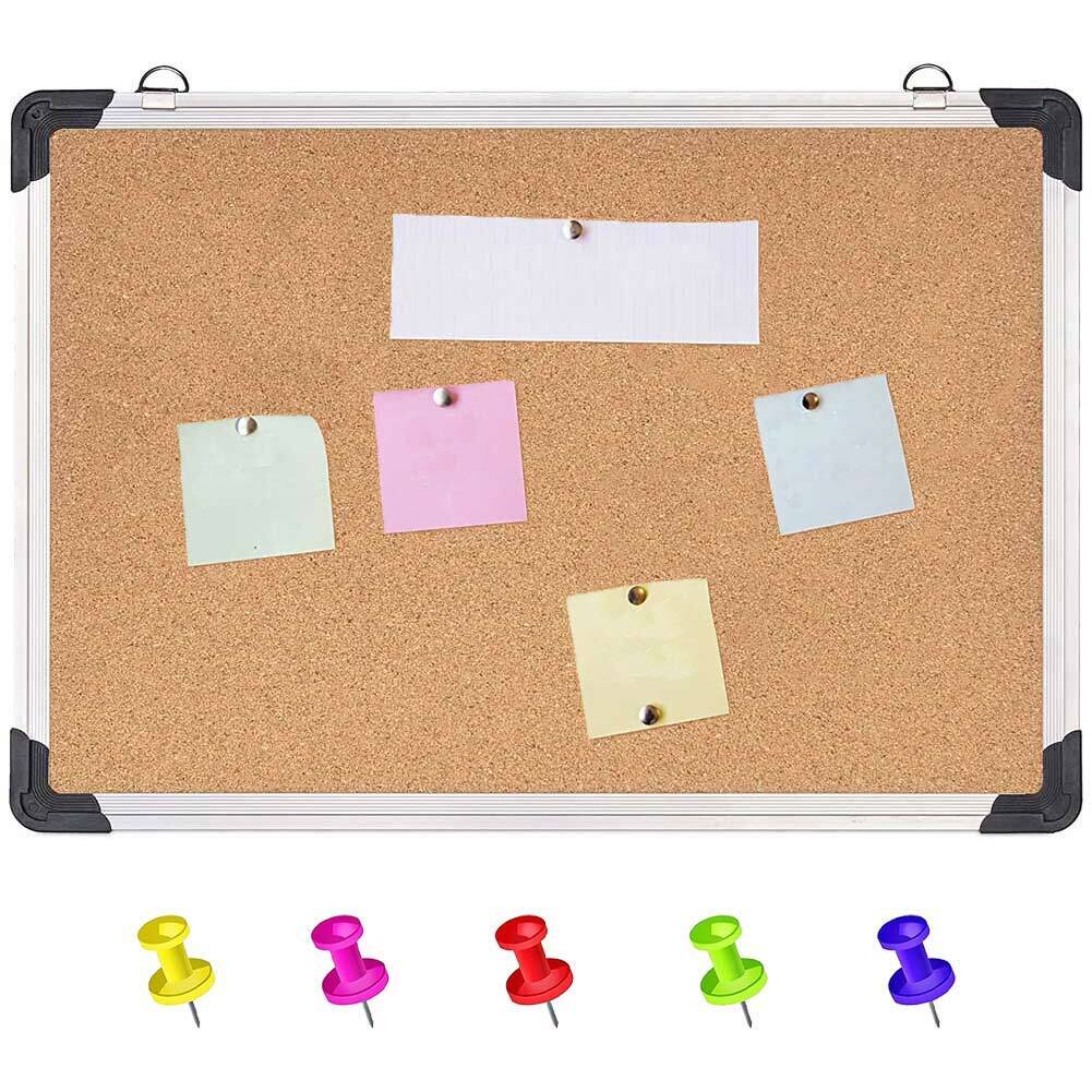 Bacheca in Sughero Quadrata con Cornice Alluminio da Parete 60x40x1.8 cm