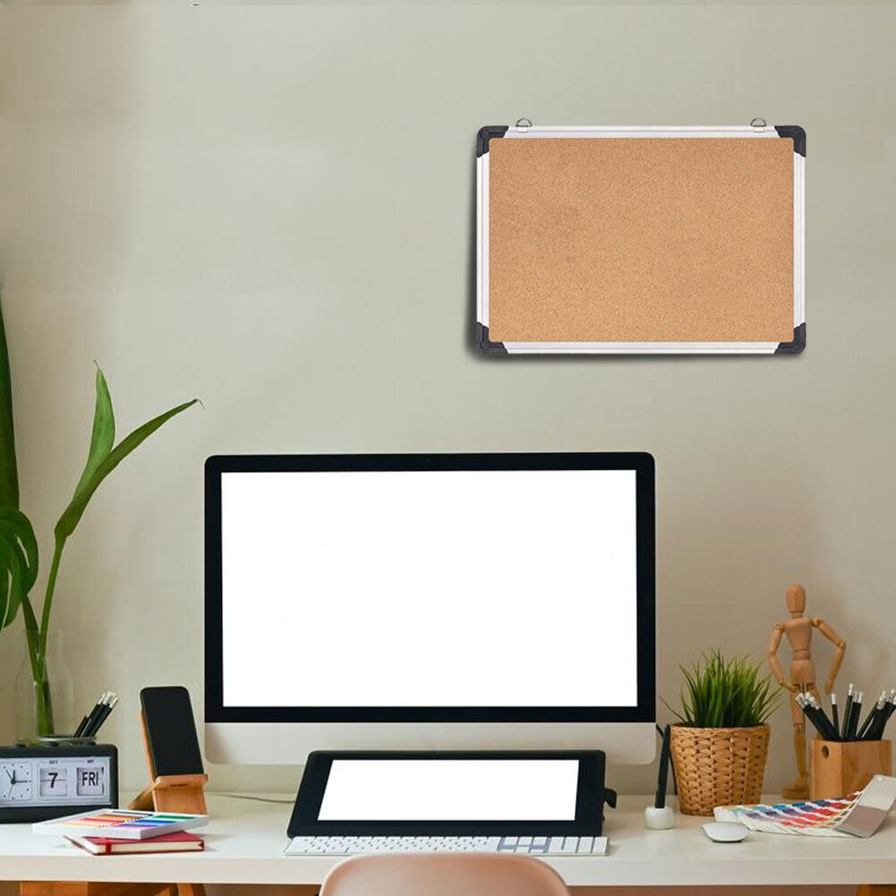 Bacheca in Sughero Quadrata con Cornice Alluminio da Parete 60x40x1.8 cm