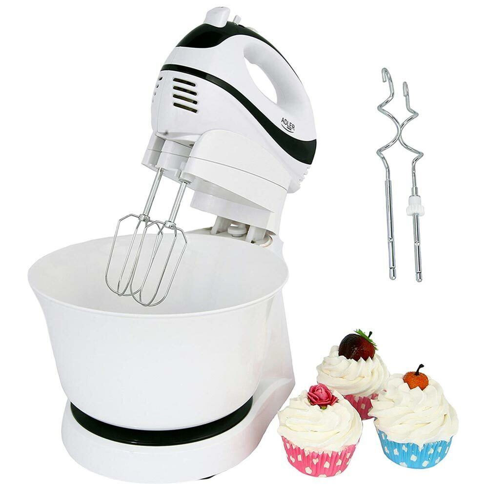 Sbattitore 2 Fruste con Ciotola Rotante Ganci Impastatrice 300W 5 Velocita Bianc