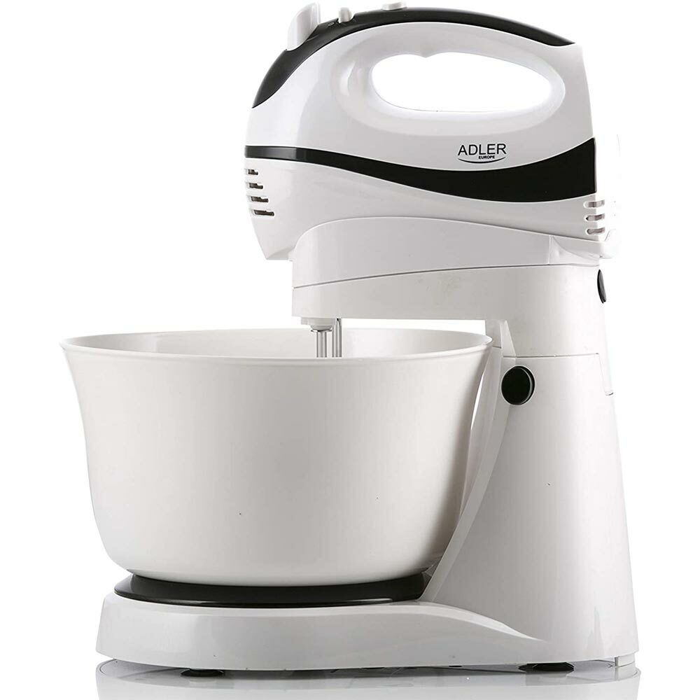 Sbattitore 2 Fruste con Ciotola Rotante Ganci Impastatrice 300W 5 Velocita Bianc