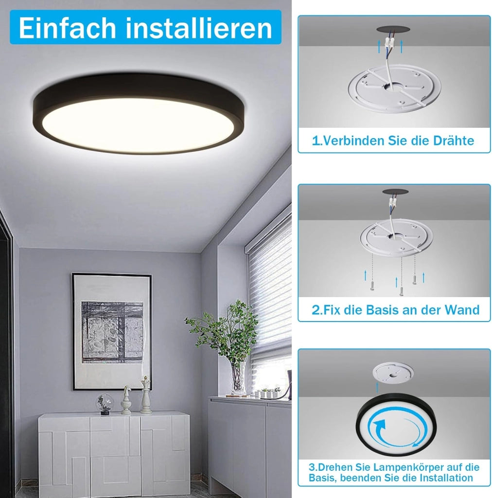 ZMH Lampada da soffitto plafoniera LED rotonda nera 24W 4000K bianco neutro 23cm per cucina ufficio soggiorno