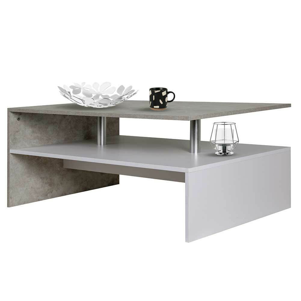 Tavolino Divano Salotto Rettangolare Design Moderno Legno MDF 2 Ripiani Bianco