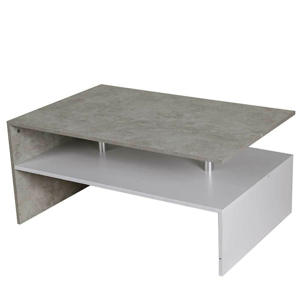 Tavolino Divano Salotto Rettangolare Design Moderno Legno MDF 2 Ripiani Bianco