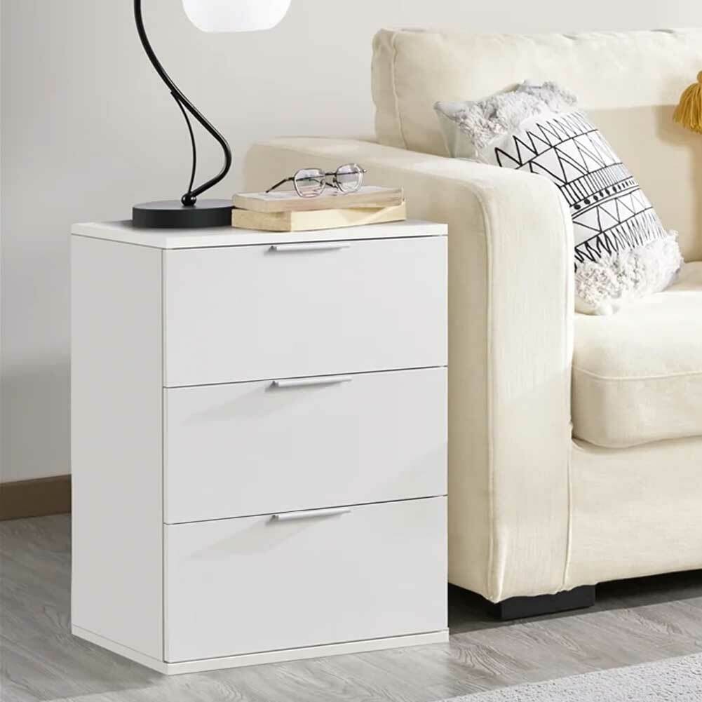 Comodino Mobiletto Cassettiera 3 Cassetti Design Moderno in legno MDF Bianco