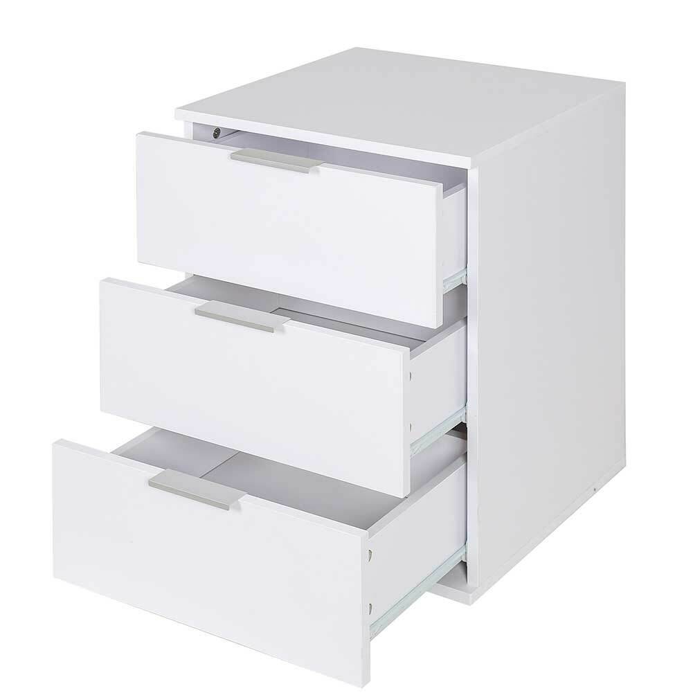 Comodino Mobiletto Cassettiera 3 Cassetti Design Moderno in legno MDF Bianco