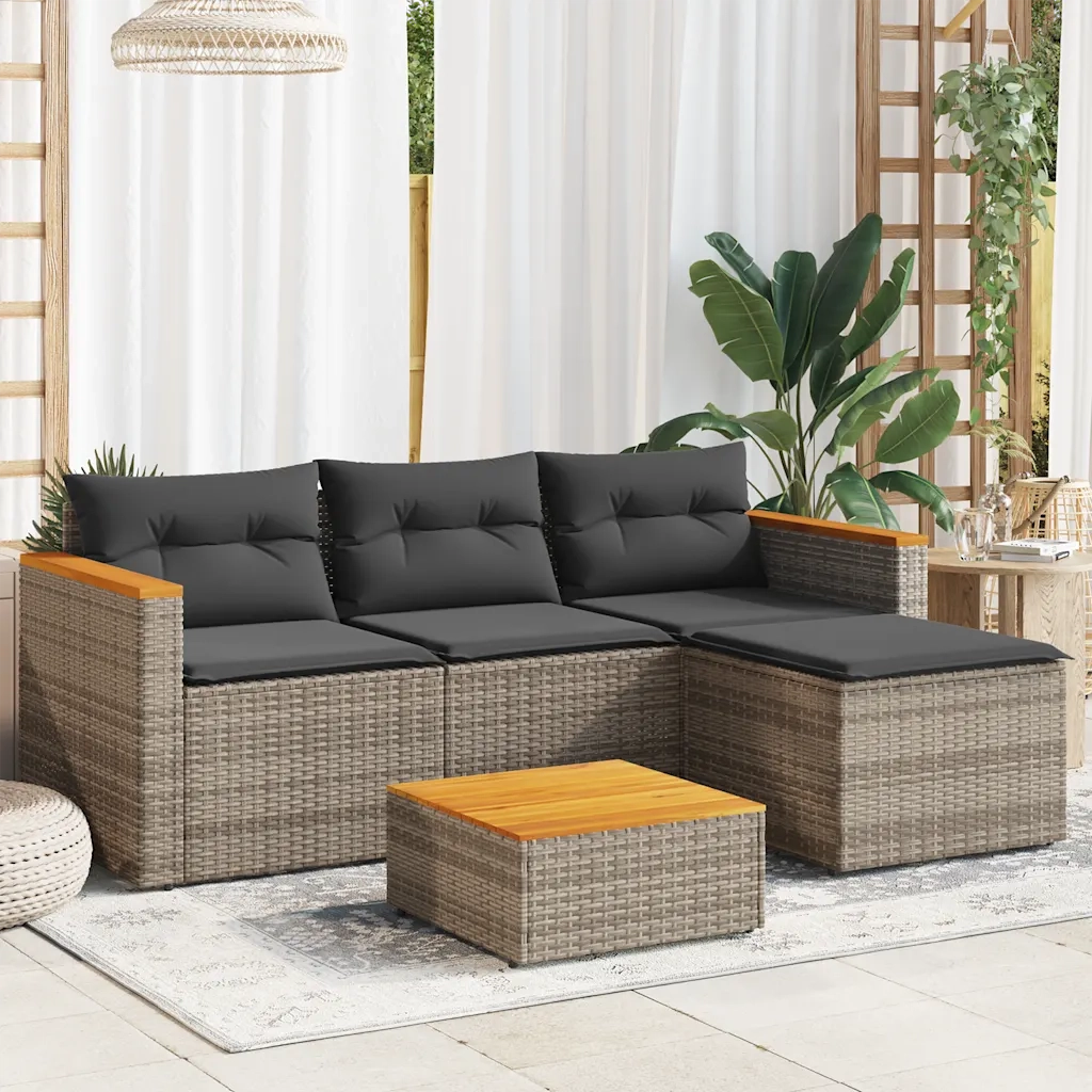 Set Divani da Giardino 3 pz con Cuscini Grigio in Polyrattan 365827