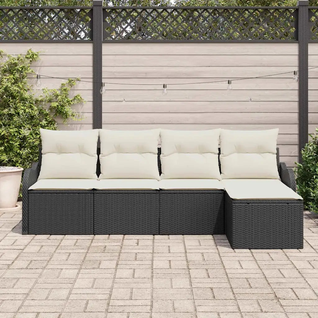 Set Divano da Giardino Nero polyrattan