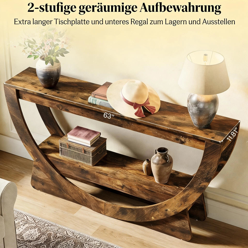 Mobile porta TV rustico con 2 ripiani aperti in MDF marrone scuro per soggiorno 160 × 30 × 80,5 cm