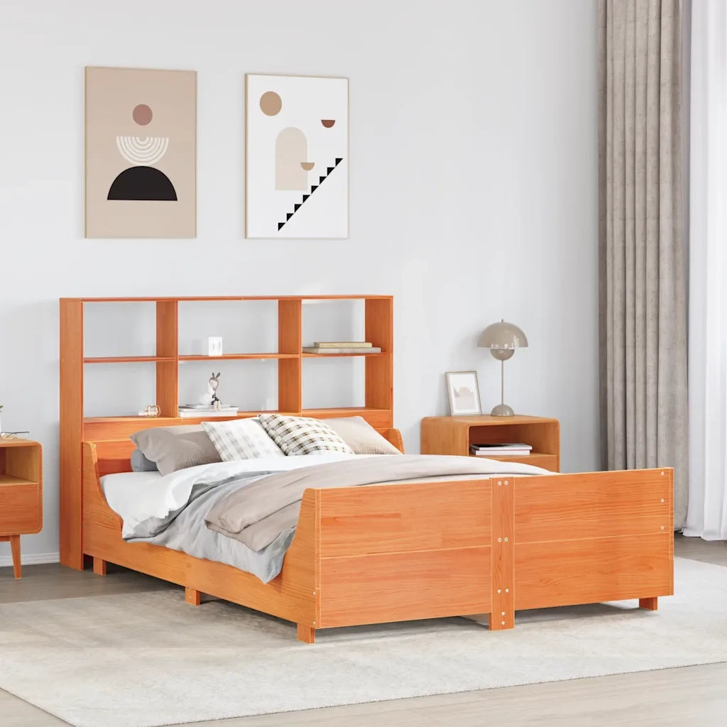 Letto Libreria senza Materasso-Struttura Letto con contenitore Marrone Cera 140x190 cm Legno 589710