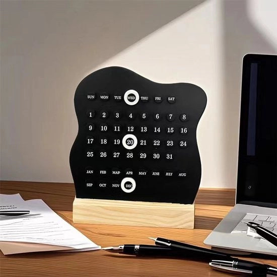 Calendario da tavolo, standard da tavolo in legno, calendario a vita, calendario Montessori, calendario per la pianificazione dei date, visualizzazione mensile, settimanale e dei date per ufficio, casa e decorazione della stanza (nero)