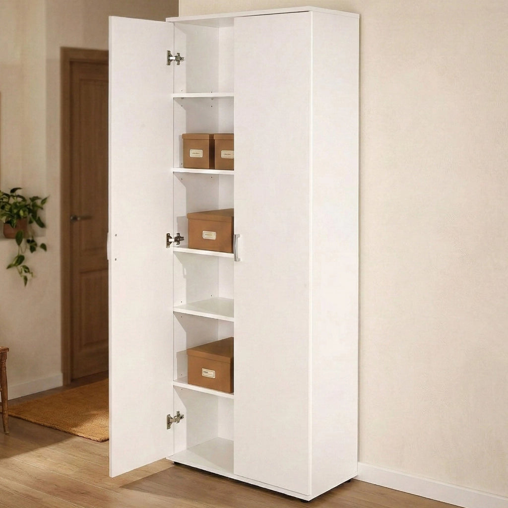 Pazzano, Armadio Multiuso 2 Ante 5 Ripiani, 70x189h cm Bianco
