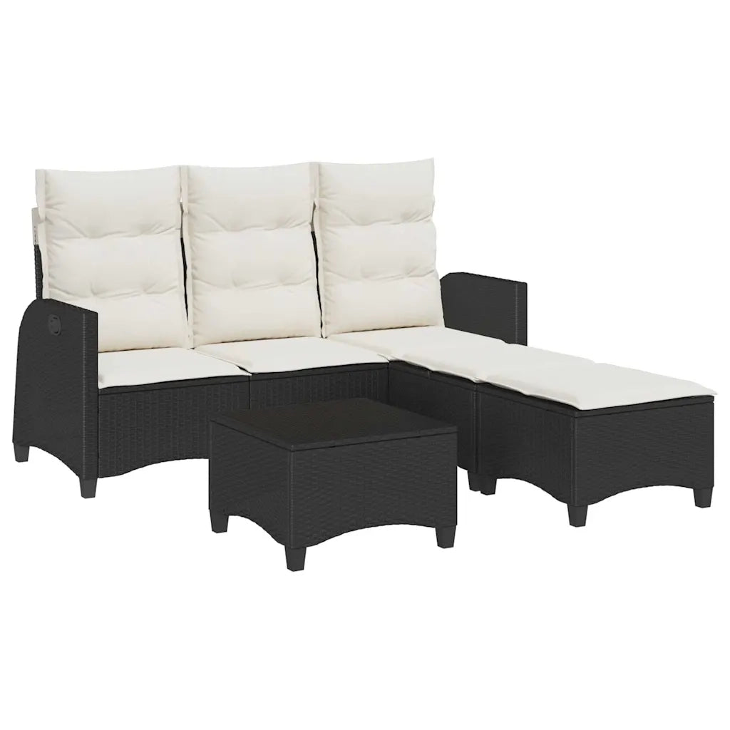 Set Divani da Giardino 3 pz con Cuscini Forma L Polyrattan Nero