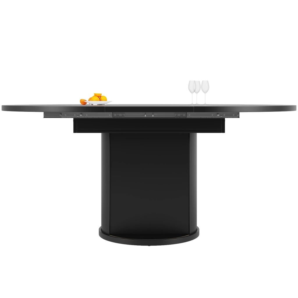 Tavolo da pranzo allungabile rotondo in MDF con piano scorrevole e 2 vani contenitore per cucina soggiorno e balcone