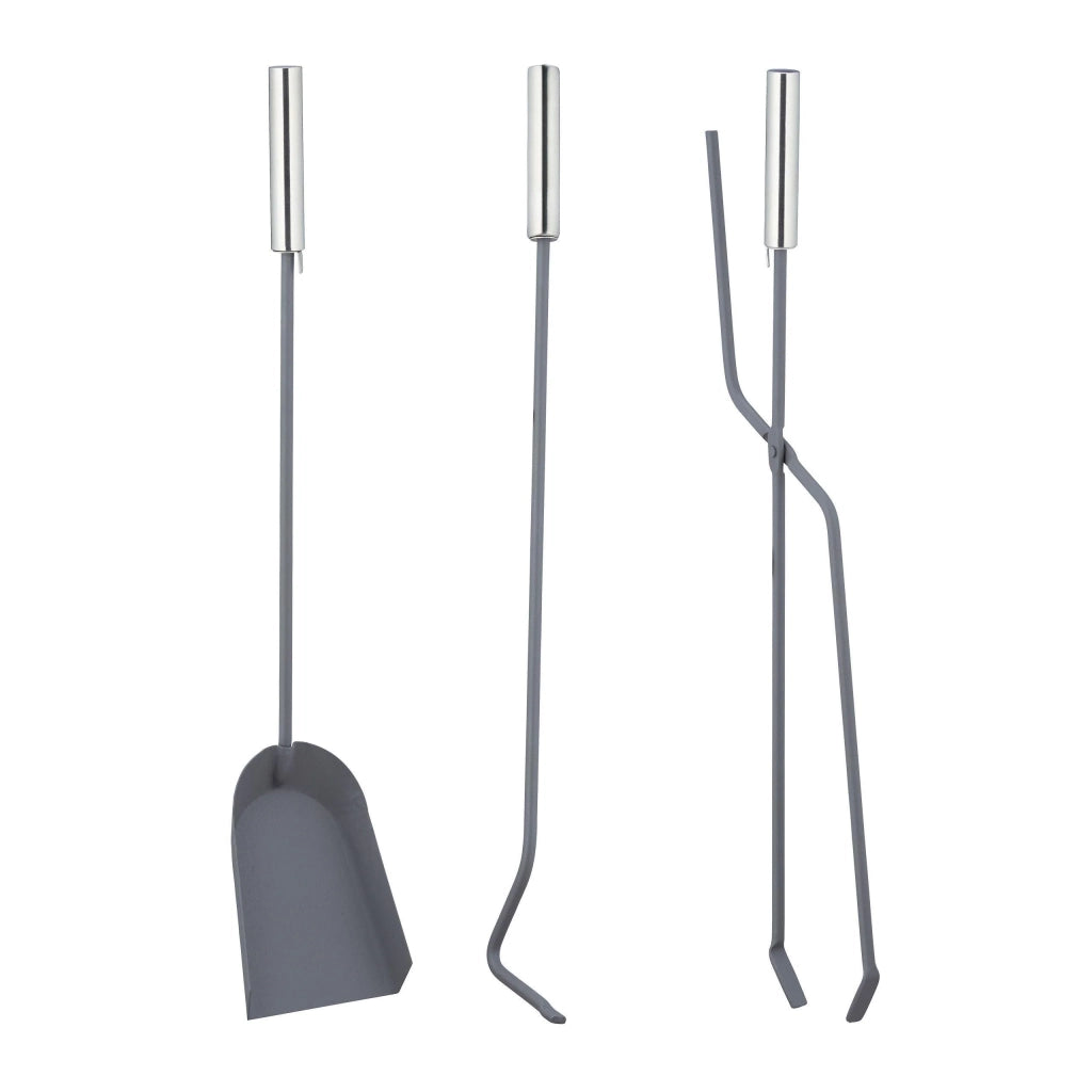 Set di 5 attrezzi per camino con accessori: pala spazzola pinza supporto attizzatoio grigio 13_0002447