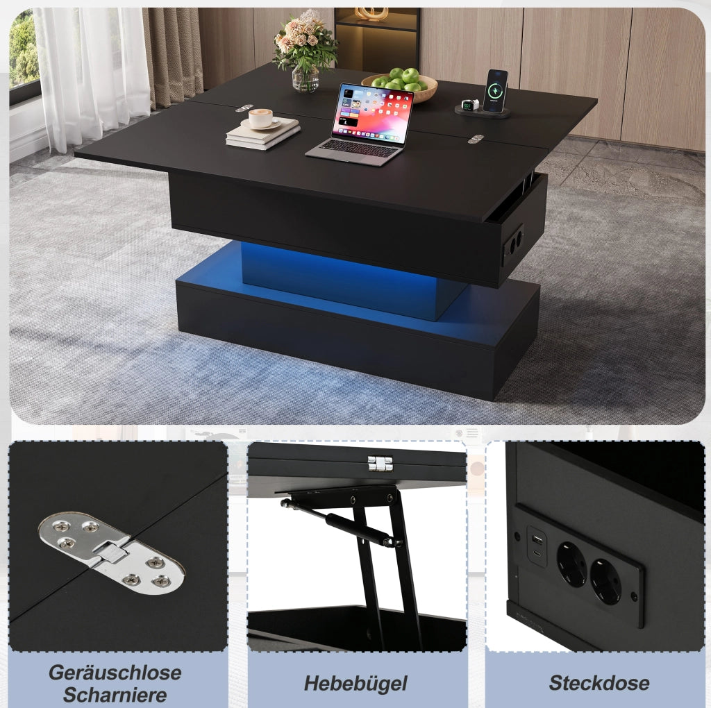 Tavolo elevabile multifunzione con LED e vano contenitore