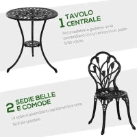 Set da Giardino 3 Pezzi in Alluminio con 2 Sedie 42.5x47.5x89 cm e Tavolino Rotondo Ø60x67 cm, Nero