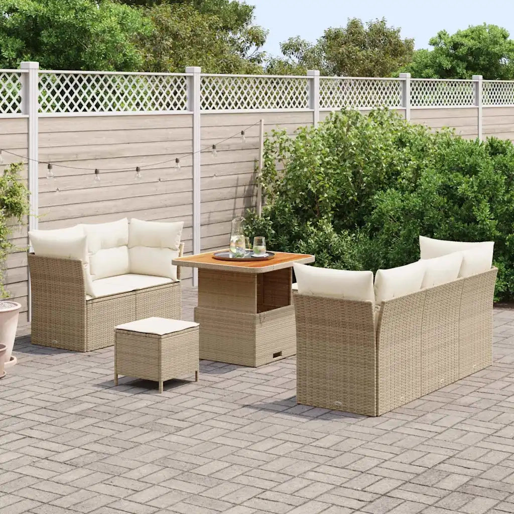Set Divano da Giardino con cuscino 8 pcs beige e panna