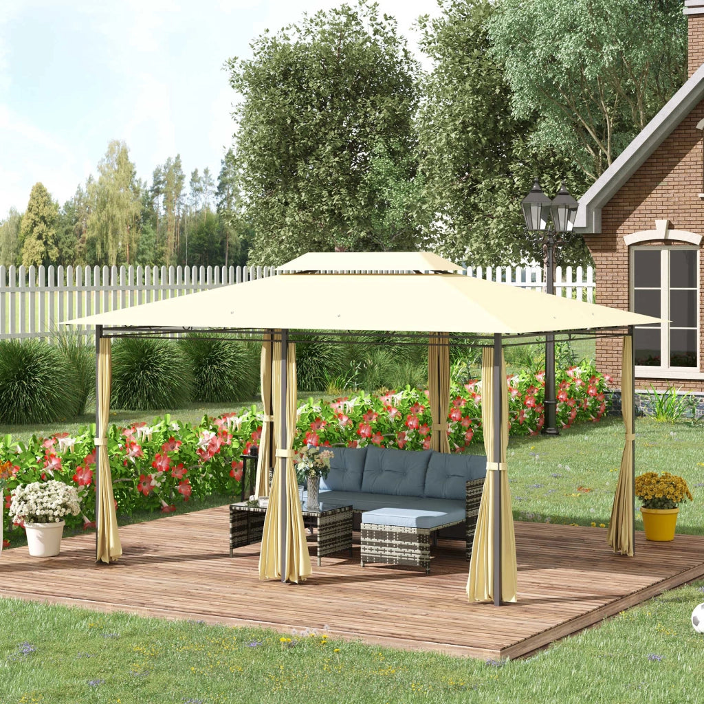 Gazebo da Giardino 3x4 m con Tende e Tetto a 2 Livelli ¨C Zephmum ¨C Bianco Crema