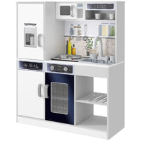 Set Cucina Giocattolo in Legno con Fornello con Luci e Suoni, Lavello con Circolo d'Acqua e Accessori, Bianco