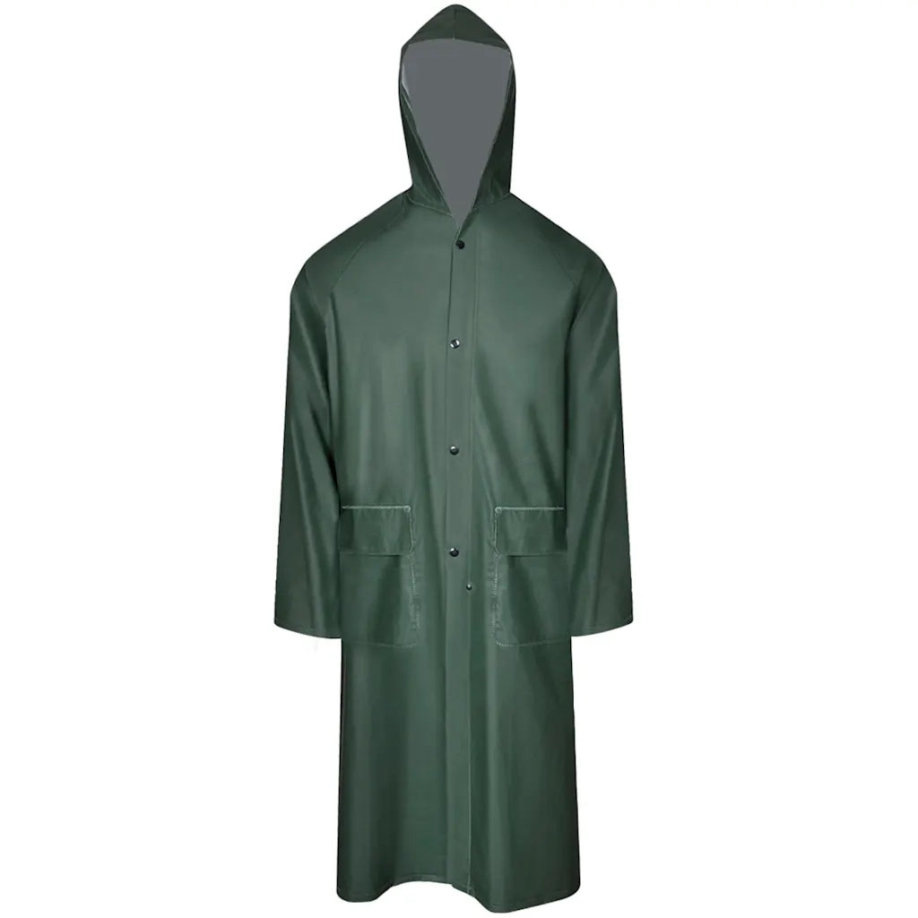 Impermeabile Lungo Resistente all'Acqua con Cappuccio Verde XL