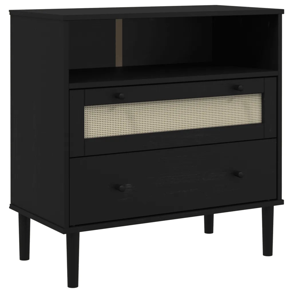 Credenza-Buffet-Armadio da cucina SENJA Aspetto Rattan Nero 80x40x80 cm Massello Pino