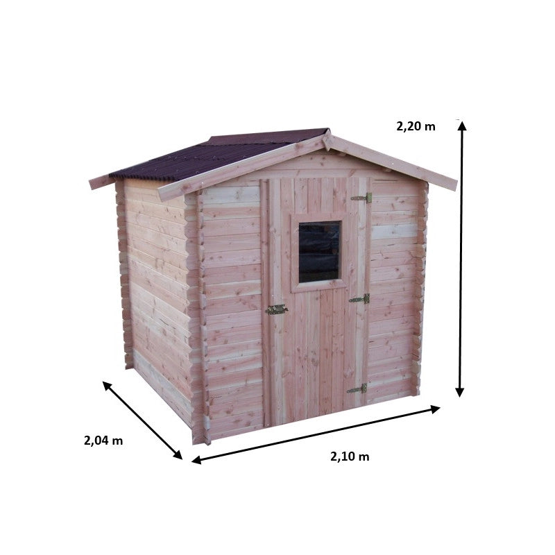 Casetta da giardino in legno massello, pareti 28 mm – 200x200 cm – tetto bitumato e porta finestrata – DU2020.02N Foresta