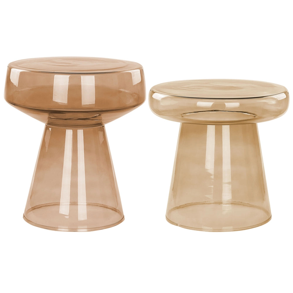 Set di 2 Tavoli da caffè in vetro trasparente marrone dorato moderno di forma ovale design moderno contemporaneo