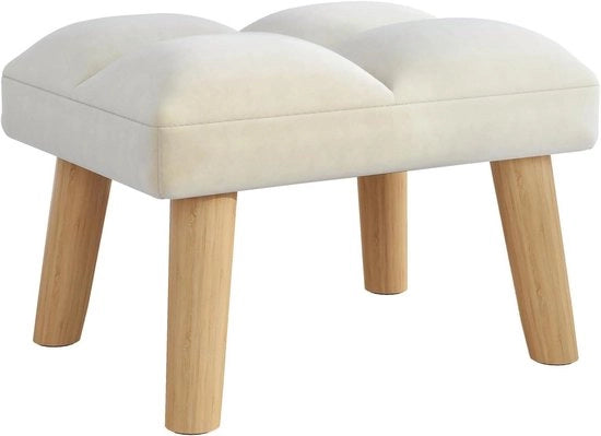 Sedia a Piedi in Legno con Piuma in Velluto per Salotto Camera da Letto, Beige - 40 x 30 x 27 cm HBD032M